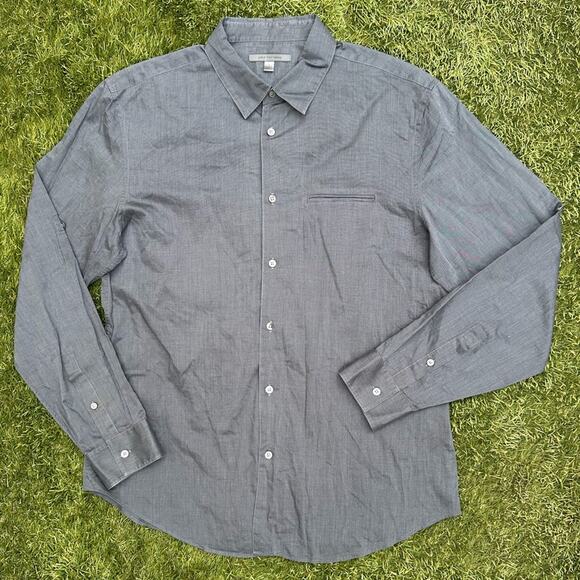 John Varvatos Grey Paper Thin Pouch Pocket Notched Collar Dress Shirt Mens Lg - Picture 1 of 13